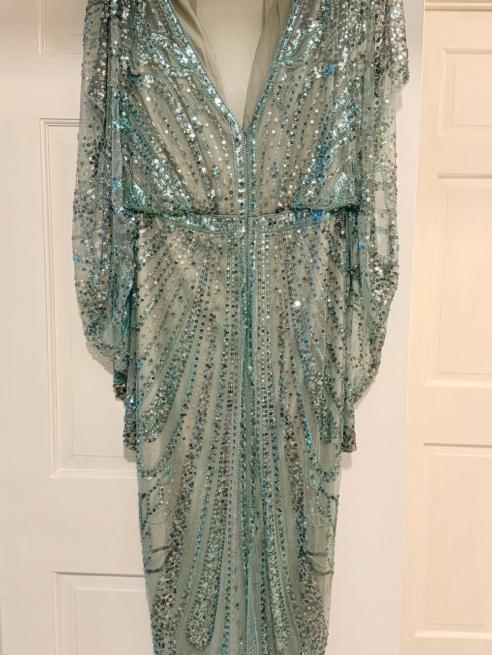 Retro Batwing Sleeve Sequin Evening Gown - Picture 2 of 4